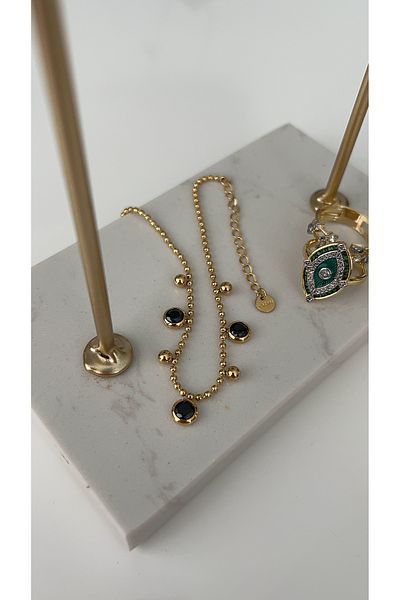SU PERİSİ TAKI BİJUTERİ Steel Gold Black Zircon Stone Dorika Anklet