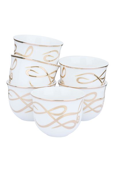 Alsaif Gallery Glass Cup Set and Porcelain Mugs with Saucers Alsaif Gallery, 25 Pieces with Incense Holder - White