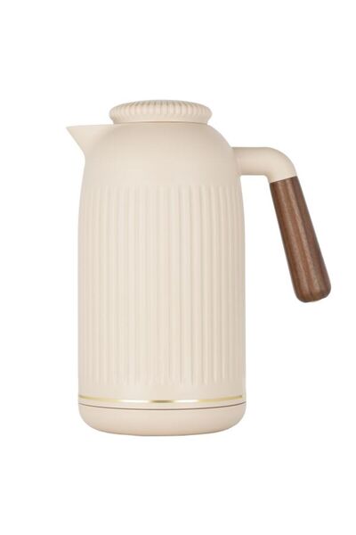 Generic ترمس السيف جاليري جيداء، 1 لتر، بيد خشبية - بيج