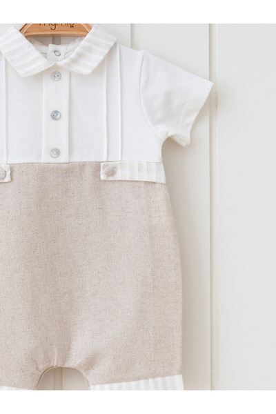 MY MİO BABY Mymio Baby Boy Linen Cotton Button Detail Barbatose Jumpsuit
