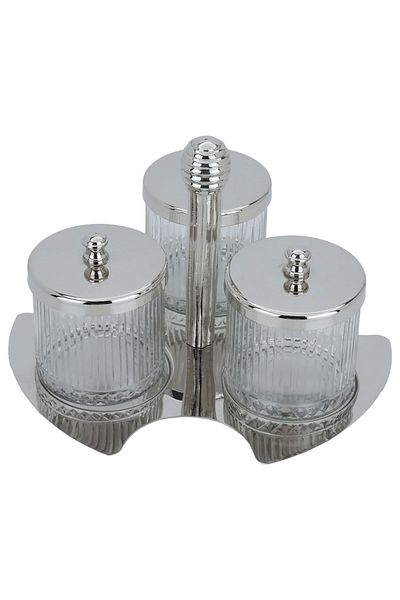 Alsaif Gallery Glass Containers Set, 4 Pieces, Lid, Stand - Silver