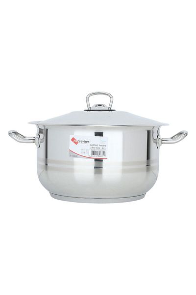 Alsaif Gallery Steel Pot, 14×24 cm, Side Handles - Silver