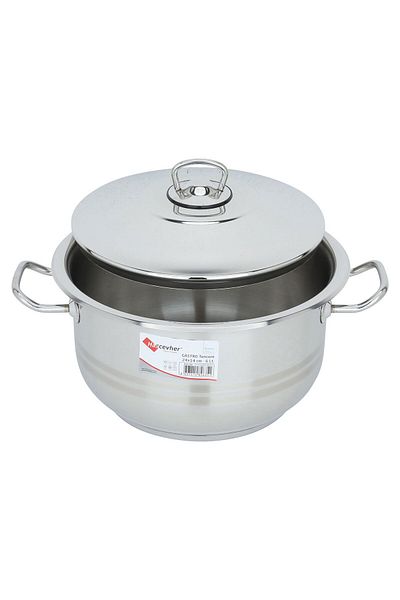 Alsaif Gallery Steel Pot, 14×24 cm, Side Handles - Silver