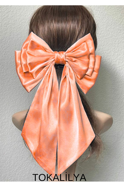 TOKALİLYA Kadın Saten Büyük Boy Fiyonk Lüx Otomatik Klips Toka