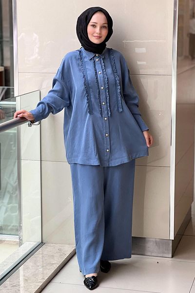 Ghisa Shirt Ruffle Detailed Loose Pants Suit