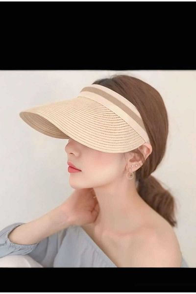 EMKSHOP Beige Wide Brim Sun Visor – Summer Sports and Beach Hat Women's Visor Hat