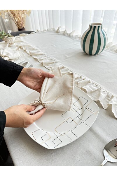 ARS DT 6 Parça Vintage Görünümlü Keten Görünümlü Sunumluk Peçete Takımı