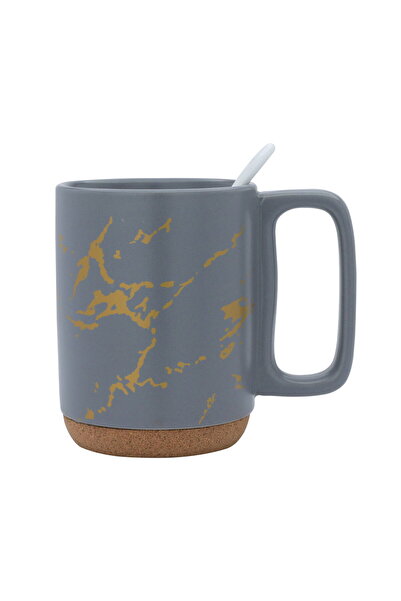Alsaif Gallery Saif Gallery Porcelain Cup, 300ml, Spoon - Grey