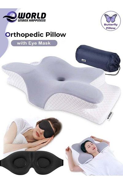Eworld Memory Foam Butterfly-Shaped Cervical Pillow for Shoulder and Neck Pain Relief, Ergonomic Orthopedic