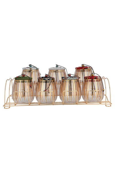 Alsaif Gallery Al Saif Gallery Glass Jar Set, 8 Pieces, Golden Stand - Multic...