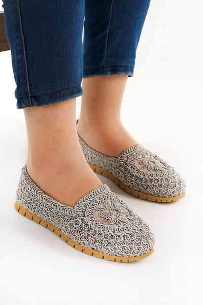 Babetty Women's Ballerina Knitwear Straw Knitted Lace Detailed Stylish Home Business Office Daily Shoes