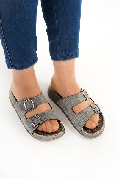 Babetty Women's Orthopedic Daily Silvery Stylish Buckle Home Sea Beach Guest Dowry Slippers Soft Sole