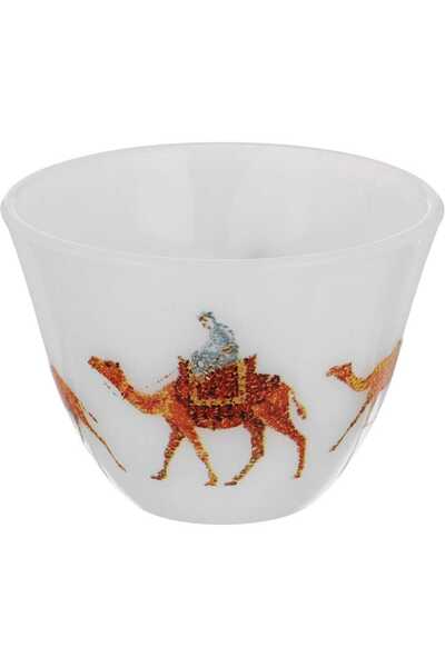 Alsaif Gallery Arcopal Porcelain Al Saif Gallery Arabic Coffee Cup Set, 12 Pieces, Camel Pattern - White