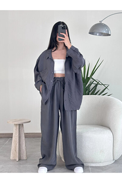 Kyra Studios طقم قميص قياسي كبير الحجم وسروال مطاطي من أنثراسيت 1020