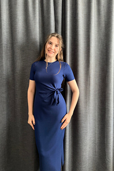 Sorridi Bordo Modal Kumaş Yandan Bağlamalı Yanı Yırtmaçlı Elbise