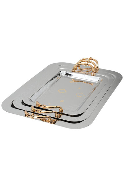 Alsaif Gallery Saif Gallery Stainless Steel Tray Set, 3 Pieces - Silver
