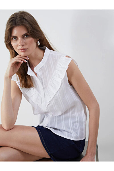 LC Waikiki Natuvera Beyaz Hakim Yaka Çizgili Kadın Gömlek