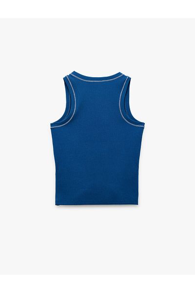 Koton New Season Cotton Contrast Stitching Detail Slim Fit U Neck Camisole Ribbed Sleeveless T-Shirt