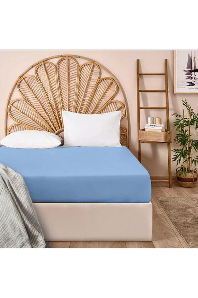 Evidea Soft Basic Çift Kişilik Lastikli Çarşaf - Mavi - 180x200 cm