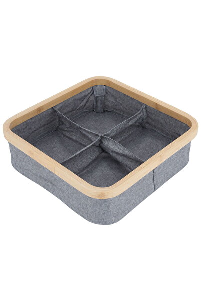 Generic سلة تخزين خشبية وقماشية من معرض السيف، 30×30×9 سم، 4 صناديق - رمادي