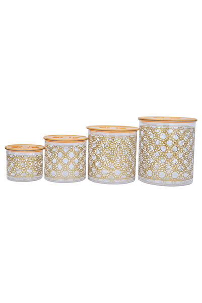 Alsaif Gallery Plastic Jar Set, Circular, Golden Circle Pattern, 4 Pieces - White