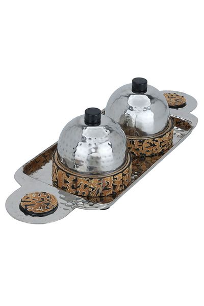 Alsaif Gallery Steel Dates Set Alsaif Gallery, 36×16×11.5 cm, Base with Tray, 3 Pieces - Silver