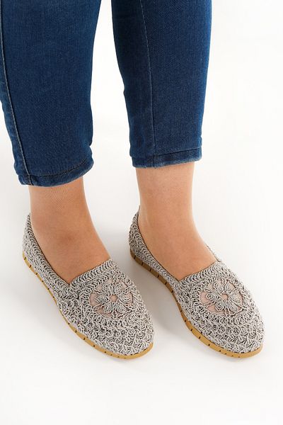 Babetty Women's Ballerina Knitwear Straw Knitted Lace Detailed Stylish Home Business Office Daily Shoes