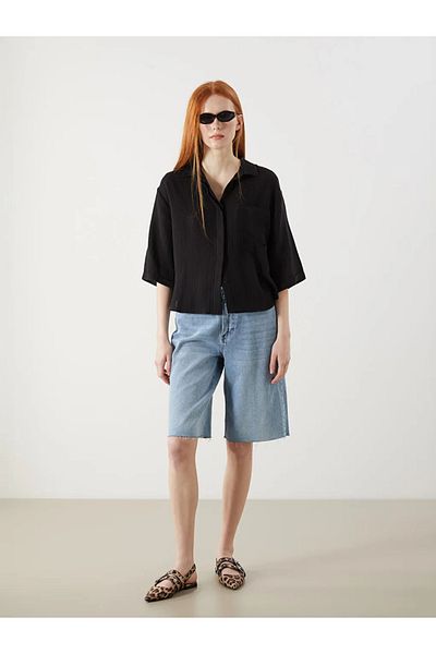 LC Waikiki Xside Black Oversize Muslin Women's Shirt
