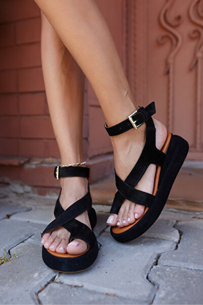 ANGELİNA JONES SANDALE POSİTANE FEMEII NEGRI REAL SUET DETALII CLOGS