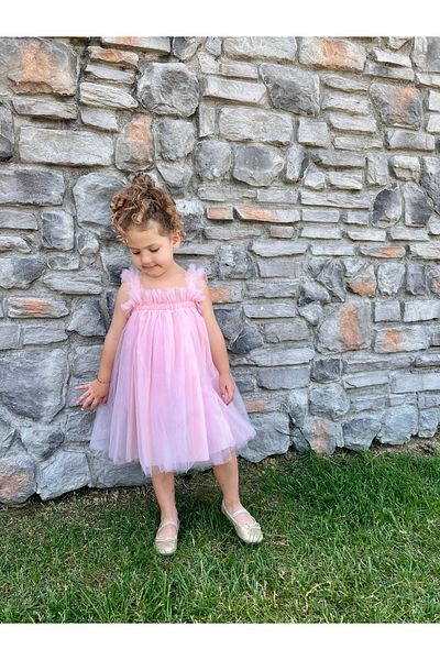 penu baby kids Pink Butterfly Winged Tulle Gilet Girl's Baby Girl Dress