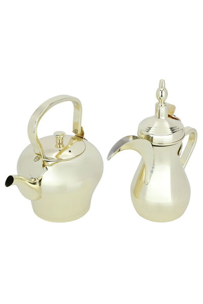 Alsaif Gallery Coffee Pot and Tea Kettle Set, Steel Towq, Saif Gallery, 2 Pieces - Gold