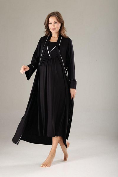 Reyhanlar Women's Maternity & Maternity Combed Cotton Short Sleeve Nightgown Set Black 809