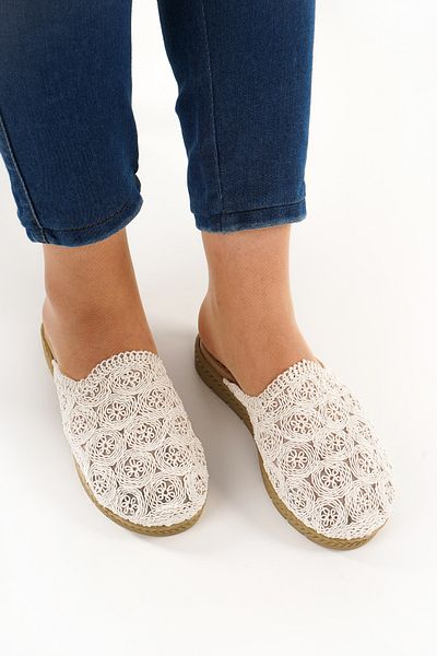 Babetty Women's Straw Knitwear Slippers Closed Front Knitted Lace Detailed Stylish Summer Home Beach Vacation Slippers
