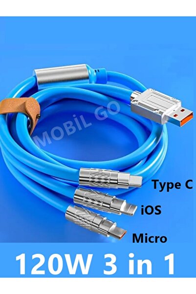 MOBİL GO 3lü Kablo Çoklu Şarj Kablosu iPhone / Micro / Type-C 3in1 Usb ULTRA ...