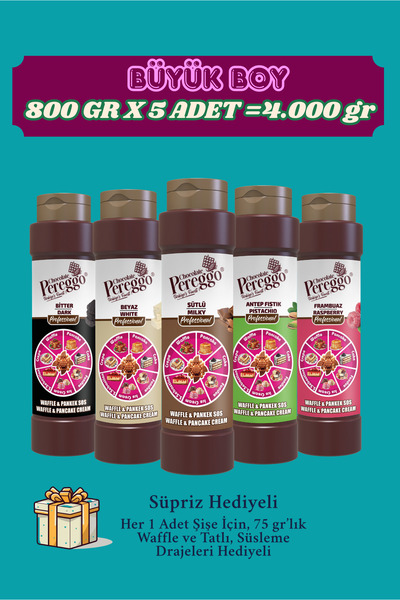 PEREGGO CHOCOLATE 5'Lİ Waffle, Pankek, Fondü, Cheescake, Tatlı, Fondü Sos (Bitter,Beyaz,Sütlü,Antep,Frambuaz Aromalı)