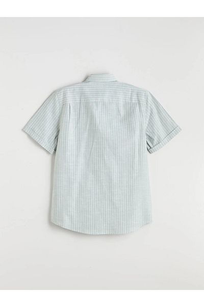 LC Waikiki Ανδρικό πουκάμισο LCWAIKIKI Classic Green Regular Fit με κοντό μανίκι ριγέ λινό ανδρικό πουκάμισο
