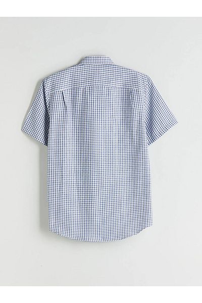 LC Waikiki Ανδρικό πουκάμισο LCWAIKIKI Formal Navy Blue Regular Fit με κοντό μανίκι καρό Gabardine