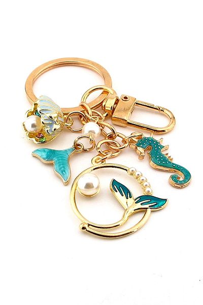 Solfera سلسلة مفاتيح على شكل ذيل الحوت من Sea Horse Pearl Stingray، حلية للحقيبة KC385