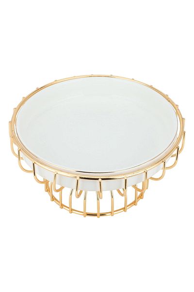 Alsaif Gallery Stand Hala Porcelain, Al Saif Gallery, 8 Inch, Round, Gold Base - White