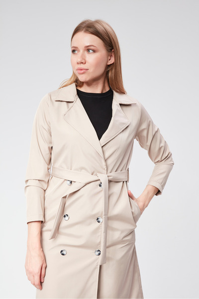 VıoShıne Kadın Kruvaze Yaka Kuşaklı Trençkot