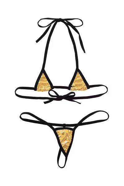 Cicişim Yellow Leather Look Drawstring Bikini Set