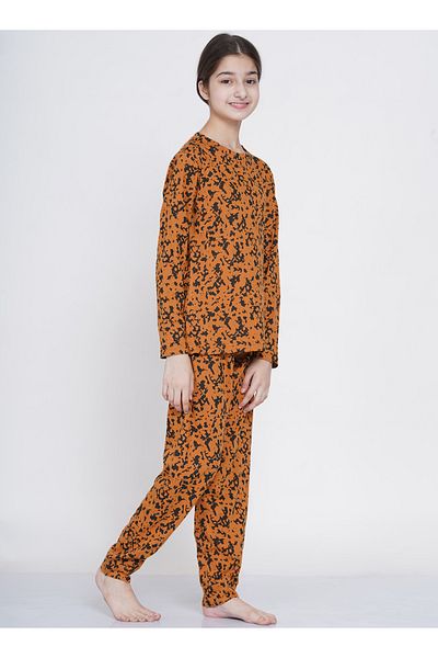 LAUREN SMITH Girl's Pajama Set Long Sleeve Top with pants 2 Piece Printed Sleepwear Cotton Teen Girls Pjs Set