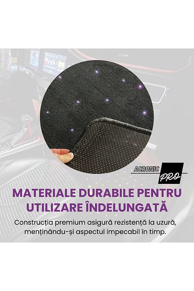 AcronicPro Set 4 Covorase Auto Led, Rezistent Apa, Bluetooth, Aplicatie, 8 Culori, Alimentare Bricheta, Negru
