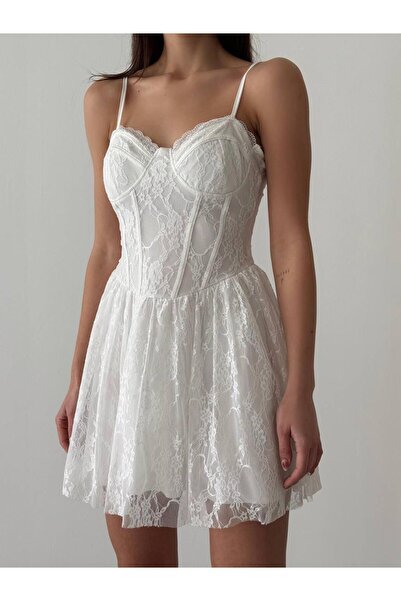 Arestill Beyaz, Askılı Dantel, korseli, kaplı (cup), Mezuniyet, Balo, Parti, ...