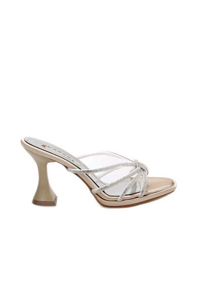 Papuçcity Tamer 03152 8.5 Heeled Women's Evening Dress Stone Slippers