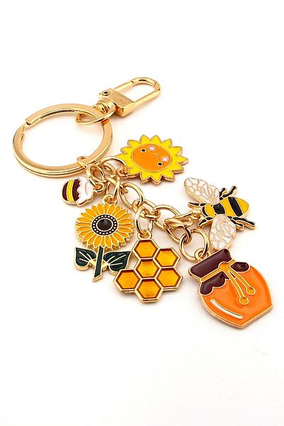 Solfera Honey Bee Honeycomb Honey Jar Sun Flower Summer Keychain Bag Ornament Charm Kc380