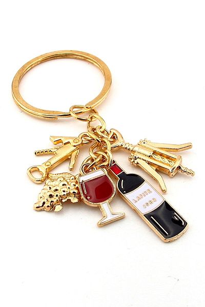 Solfera Red Wine Goblet Corkscrew Grape Vine Keychain Bag Ornament Charm Kc386