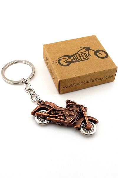 Solfera Chopper Cruiser Motorcycle Engine-Shaped Copper Color Metal Keychain Kc361