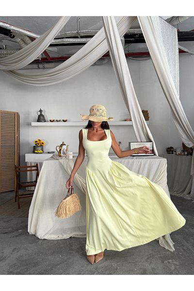 Ekim Store Rochie lungă cu fustă balon cu bretele galbene