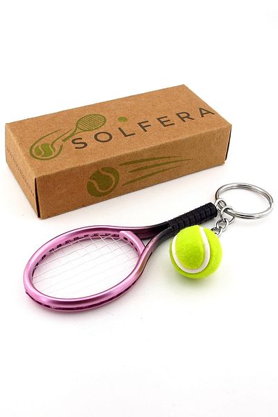 Solfera Pink Colored Tennis Racket and Ball Pvc Keychain Kc349